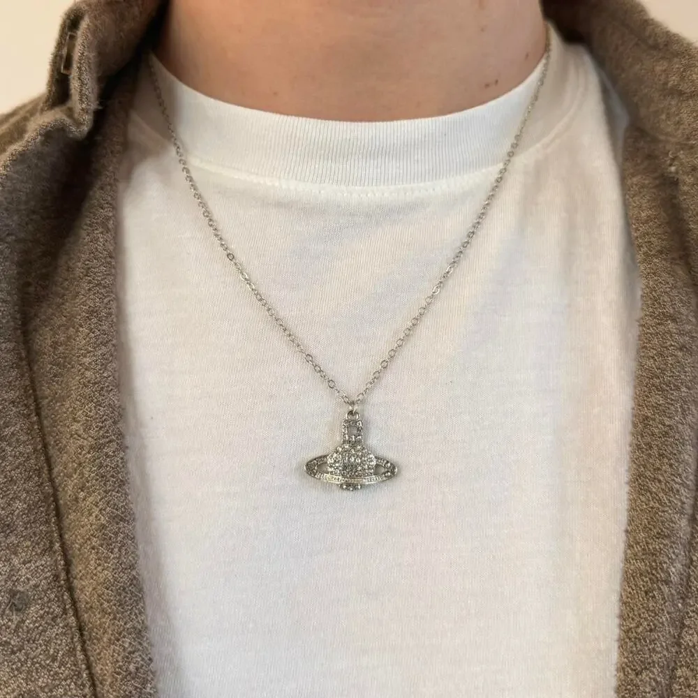 Y2k 2000s silver planet chain
